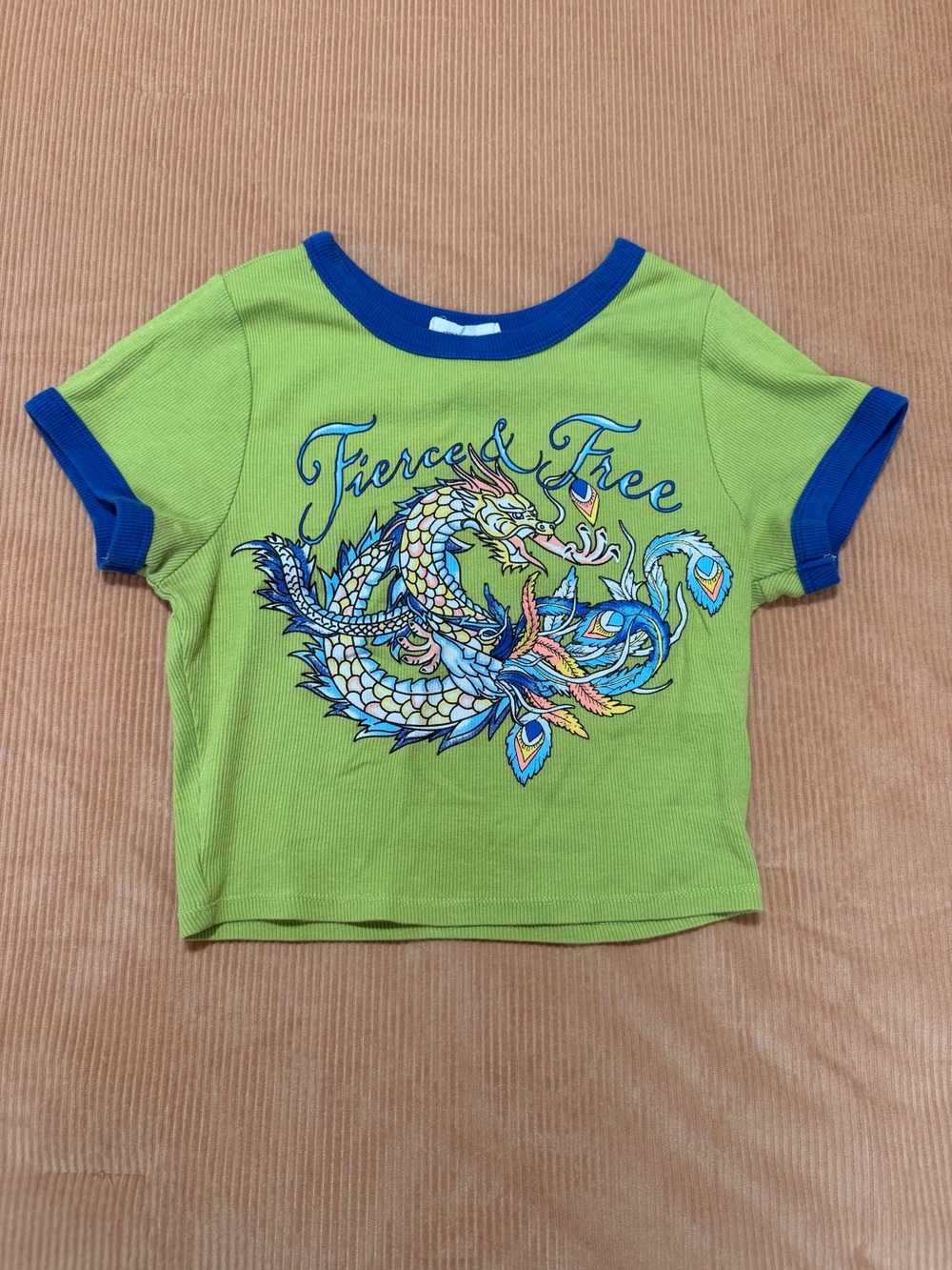Fierce & Free Lime Green Junior Graphic Tee with Blue Trim